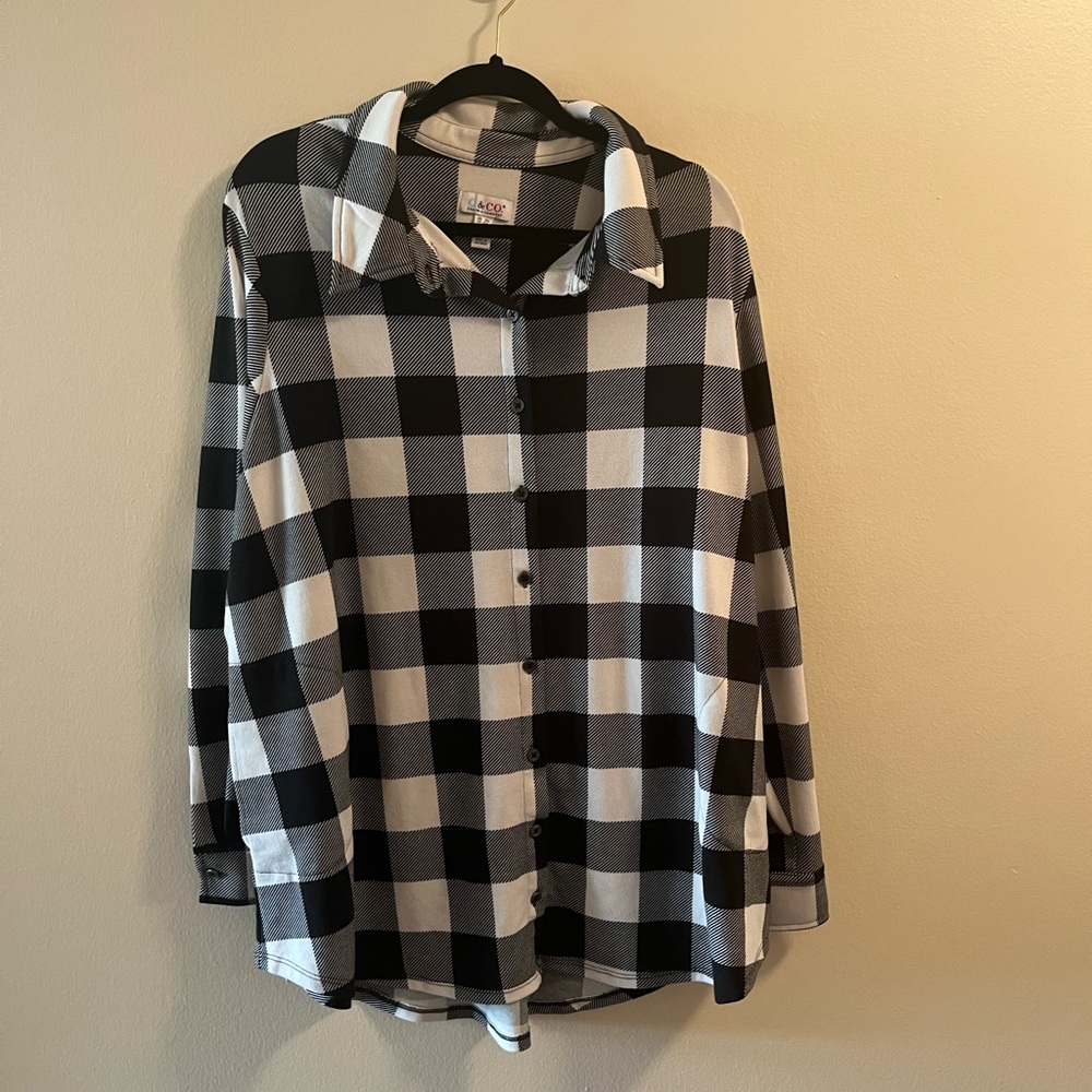 Plaid Button Down Shirt - Black and White